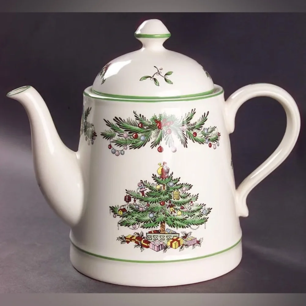 RARE!‎ Spode Christmas Tree Garland Teapot 🫖 Earthenware Terracotta Tea Kettle